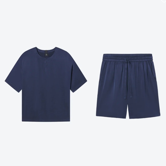 LUNYA BNWT Washable Men's Silk Short Set in Deep Blue Size M - Picture 6 of 8